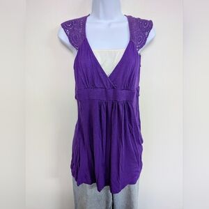 Purple Sleeveless Top with Lace Detail